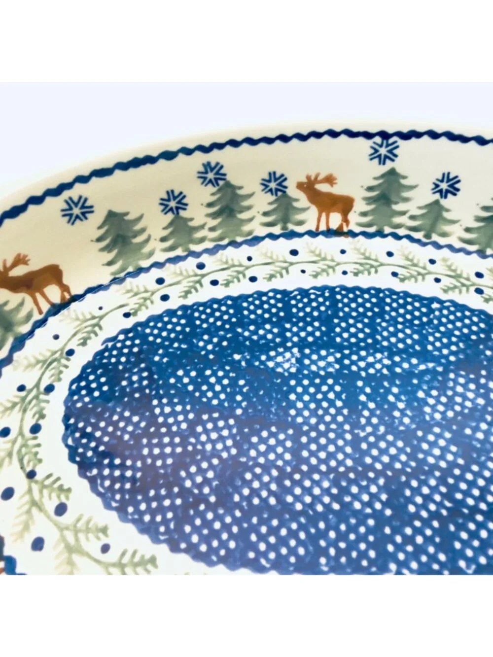 Polish Pottery Oval Baker Casserole Dish Reindeer Evergreen Forest Pine Trees